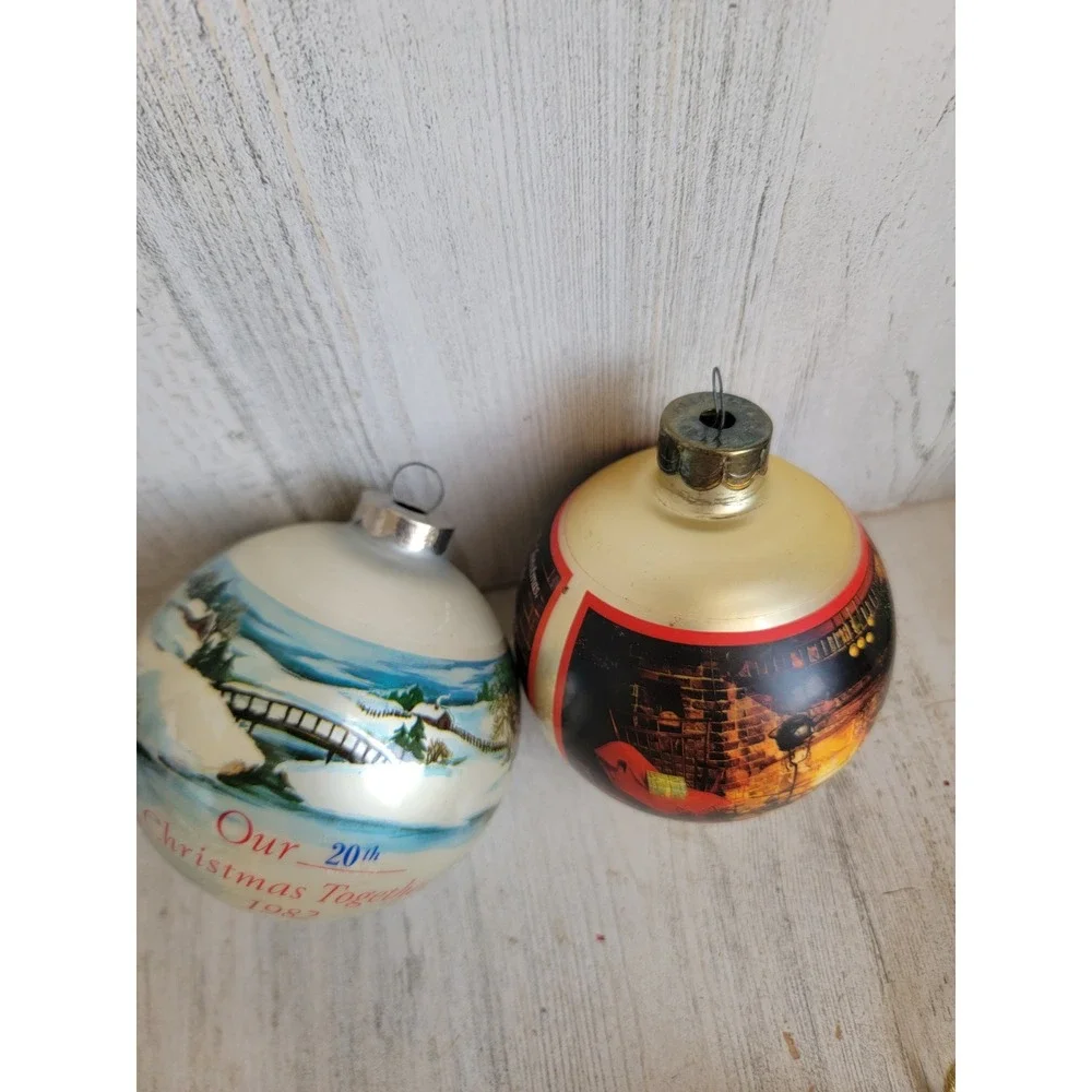 Hallmark vintage Christmas at home together glass ball ornament Xmas set
